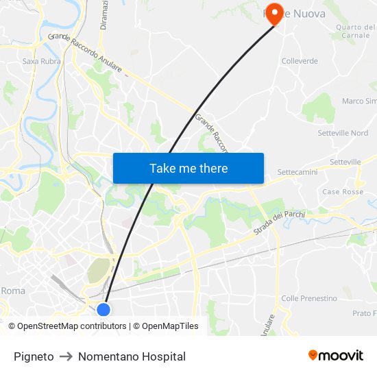 Pigneto to Nomentano Hospital map