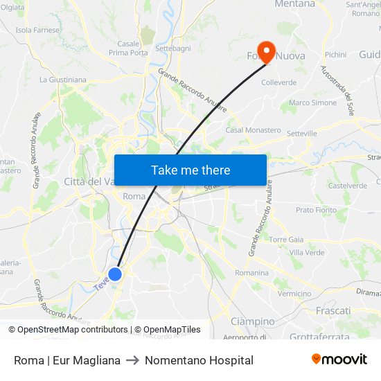 Roma | Eur Magliana to Nomentano Hospital map