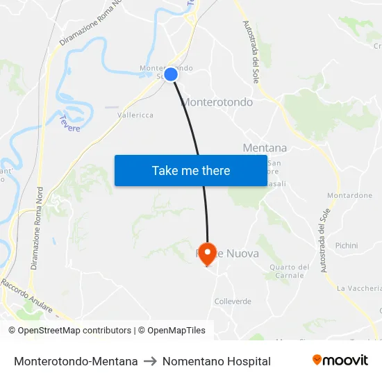 Monterotondo-Mentana to Nomentano Hospital map