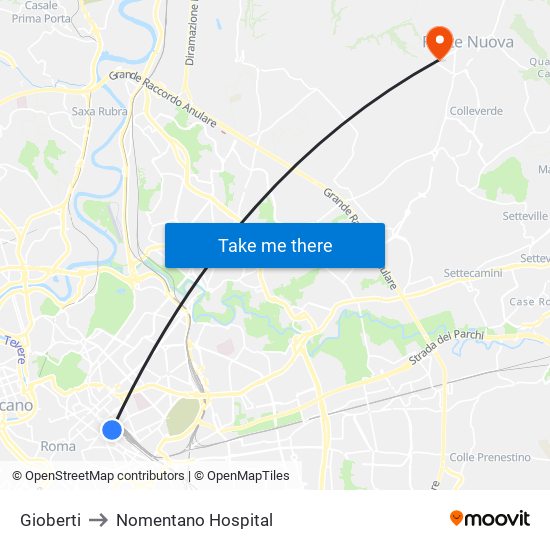 Gioberti to Nomentano Hospital map