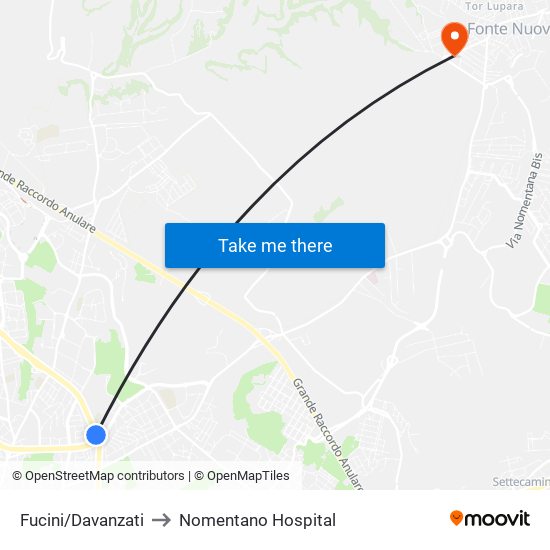 Fucini/Davanzati to Nomentano Hospital map