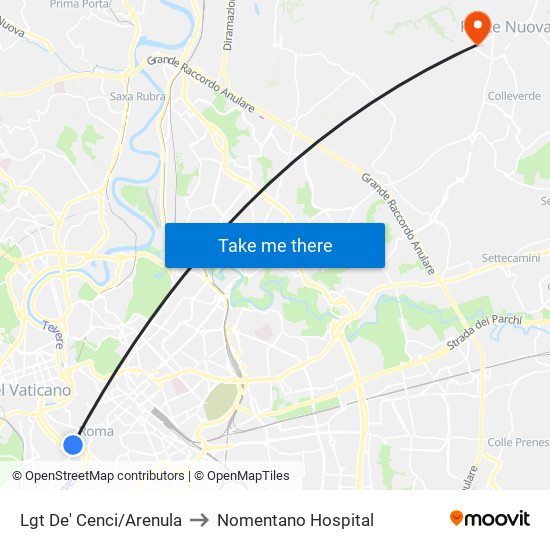 Lgt De' Cenci/Arenula to Nomentano Hospital map