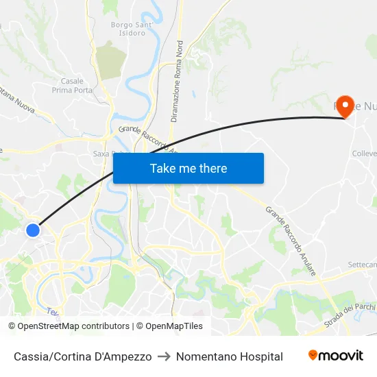 Cassia/Cortina D'Ampezzo to Nomentano Hospital map