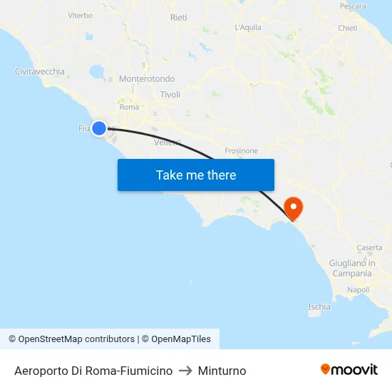 Rome-Fiumicino Airport to Minturno map