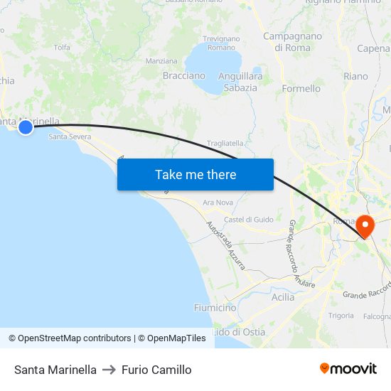 Santa Marinella to Furio Camillo map