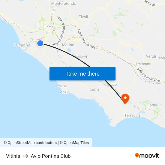 Vitinia to Avio Pontina Club map