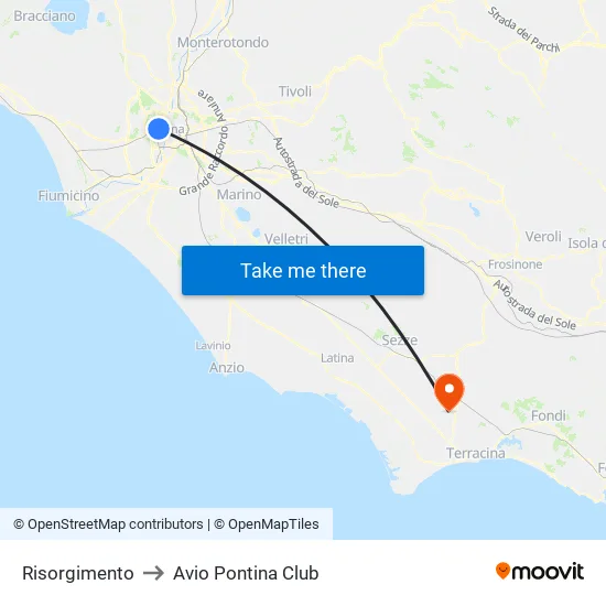 Risorgimento to Avio Pontina Club map