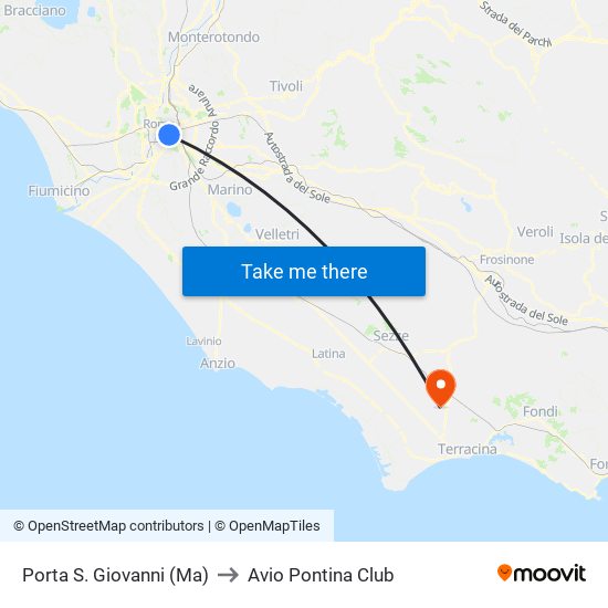 Porta S. Giovanni (Ma) to Avio Pontina Club map
