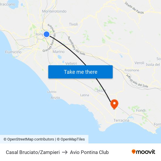 Casal Bruciato/Zampieri to Avio Pontina Club map