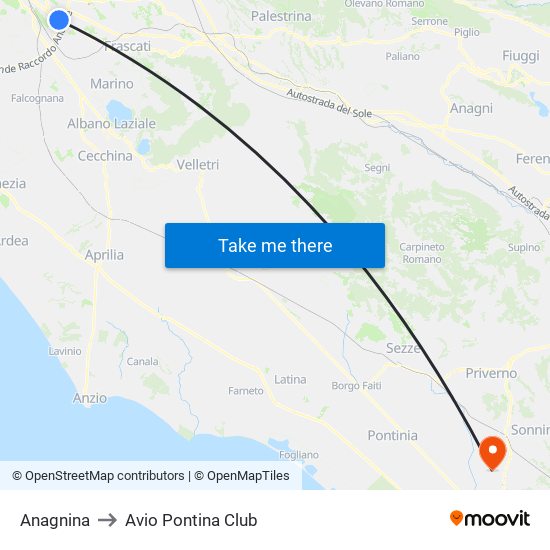 Anagnina to Avio Pontina Club map