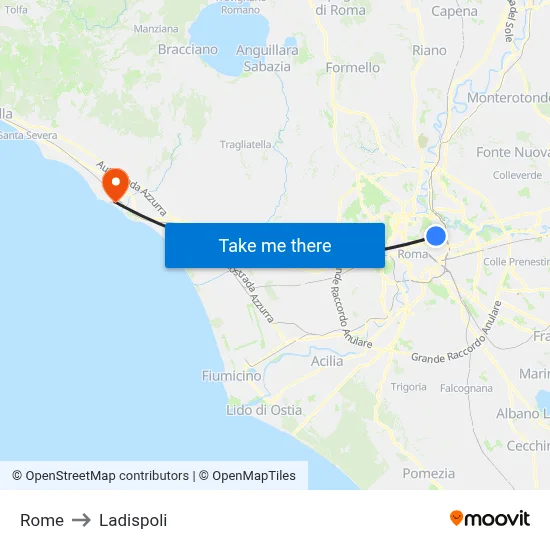 Rome to Ladispoli map