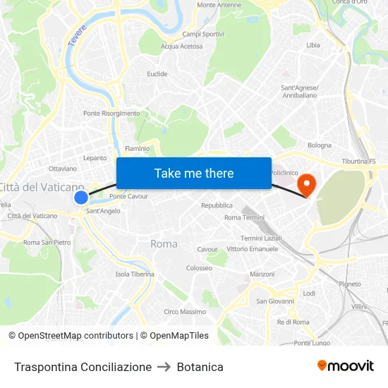 Traspontina Conciliazione to Botanica map