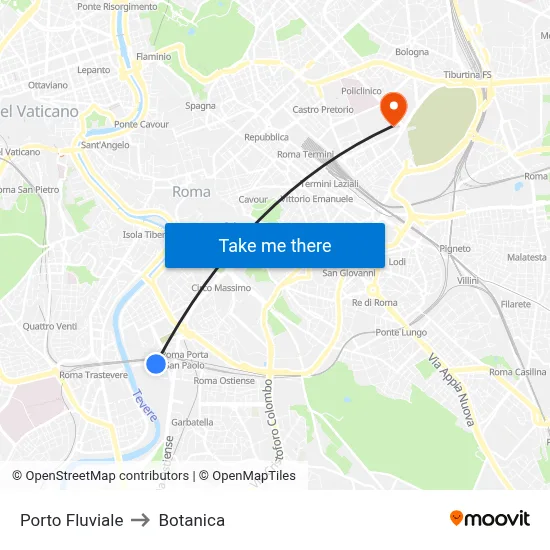 Porto Fluviale to Botanica map