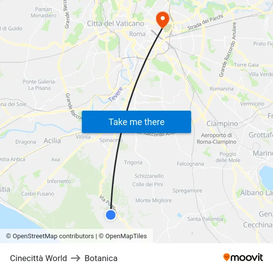 Cinecittà World to Botanica map