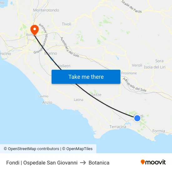 Fondi | Ospedale San Giovanni to Botanica map