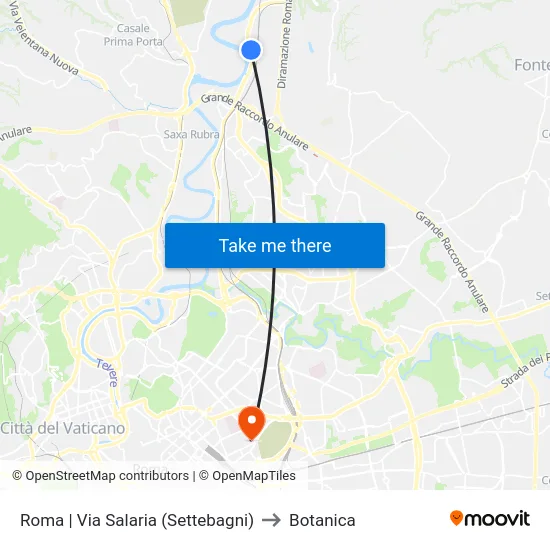 Roma | Via Salaria (Settebagni) to Botanica map