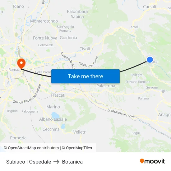 Subiaco | Ospedale to Botanica map