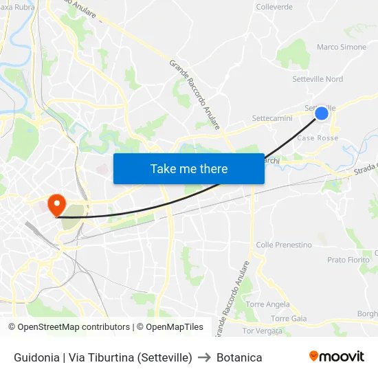 Guidonia | Via Tiburtina (Setteville) to Botanica map