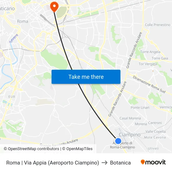 Roma | Via Appia (Aeroporto Ciampino) to Botanica map