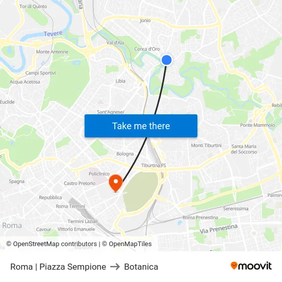 Roma | Piazza Sempione to Botanica map
