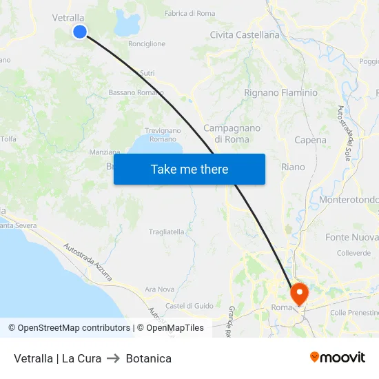 Vetralla | La Cura to Botanica map