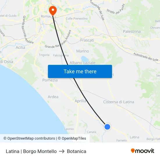 Latina | Borgo Montello to Botanica map