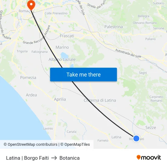 Latina | Borgo Faiti to Botanica map