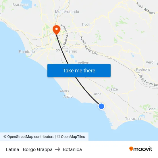 Latina | Borgo Grappa to Botanica map