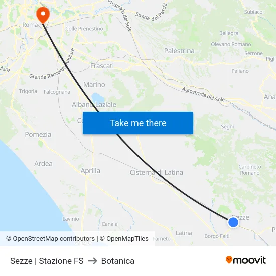 Sezze | Stazione FS to Botanica map