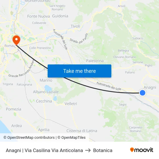 Anagni | Via Casilina Via Anticolana to Botanica map