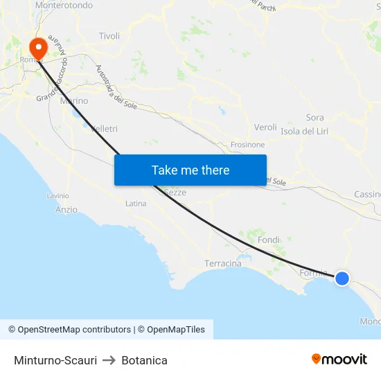 Minturno-Scauri to Botanica map