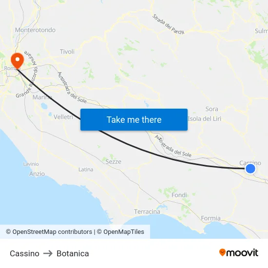 Cassino to Botanica map