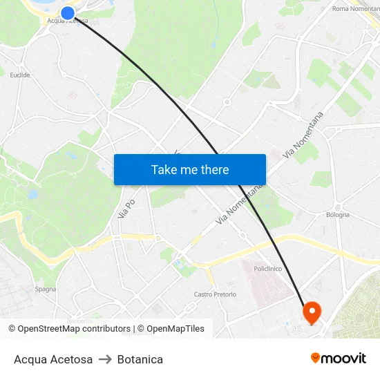 Acqua Acetosa to Botanica map