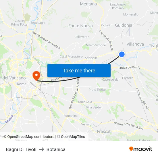 Bagni Di Tivoli to Botanica map