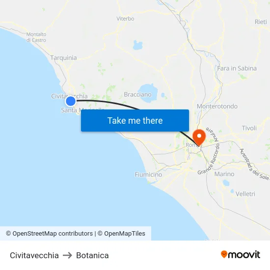 Civitavecchia to Botanica map