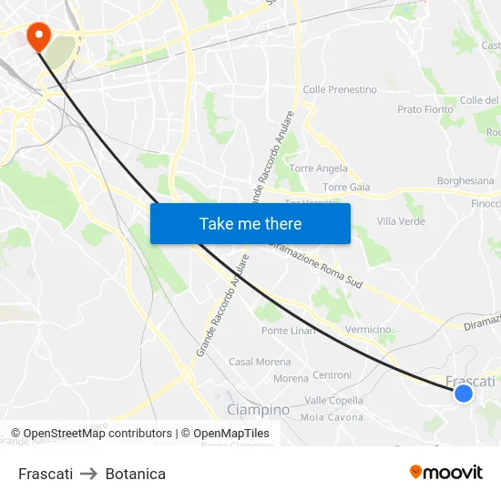 Frascati to Botanica map