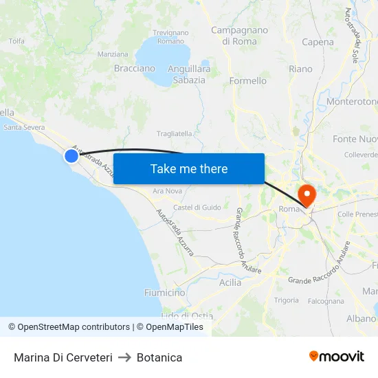 Marina Di Cerveteri to Botanica map