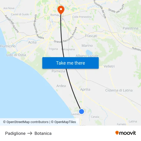 Padiglione to Botanica map