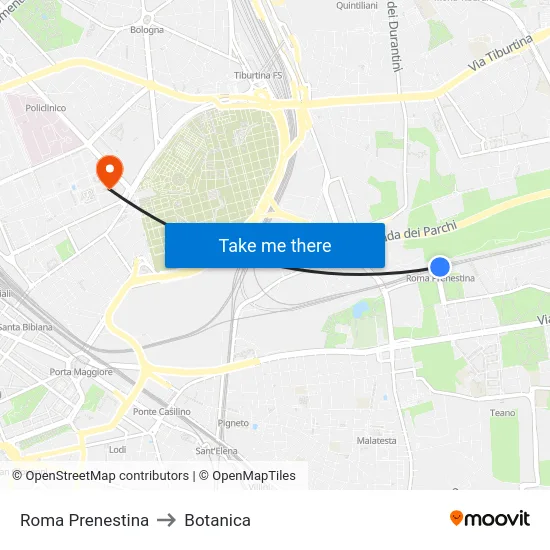 Roma Prenestina to Botanica map