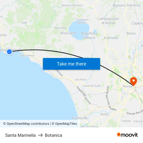 Santa Marinella to Botanica map