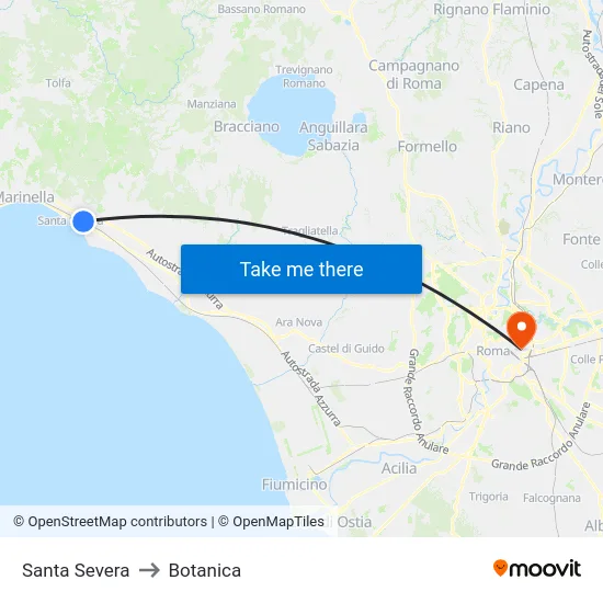 Santa Severa to Botanica map