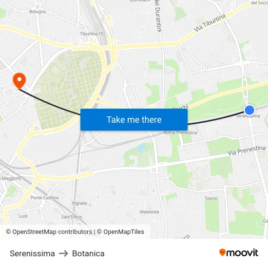 Serenissima to Botanica map