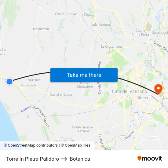 Torre In Pietra-Palidoro to Botanica map
