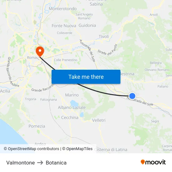 Valmontone to Botanica map