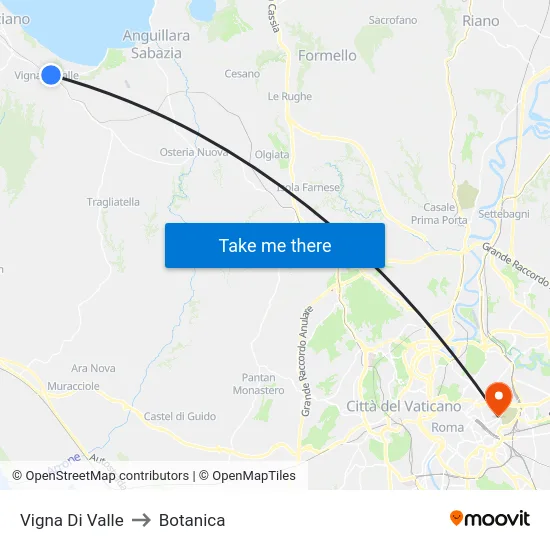 Vigna Di Valle to Botanica map