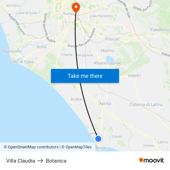 Villa Claudia to Botanica map