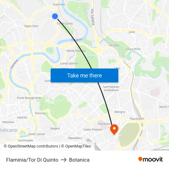 Flaminia/Tor Di Quinto to Botanica map