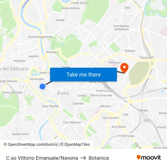 C.so Vittorio Emanuele/Navona to Botanica map