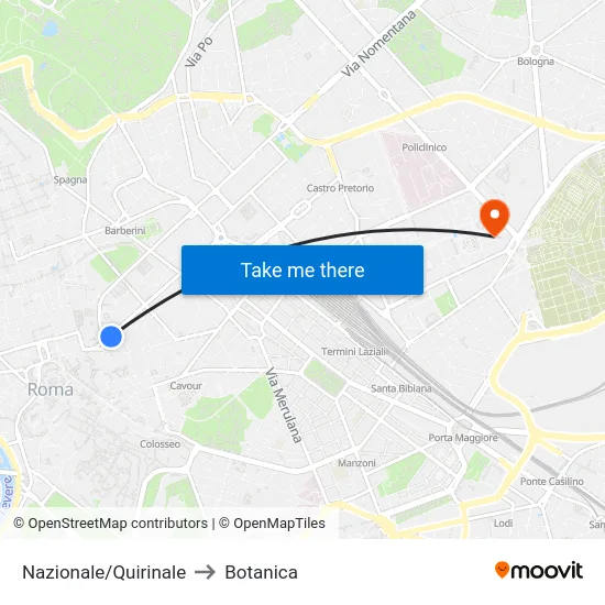 Nazionale/Quirinale to Botanica map