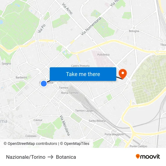 Nazionale/Torino to Botanica map